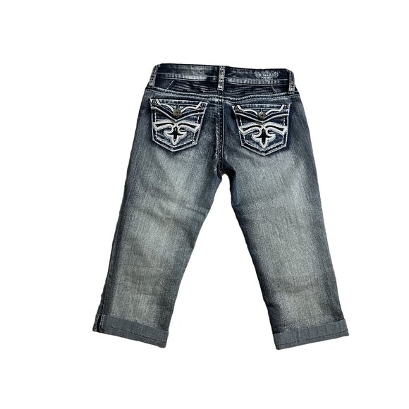 Hydraulic Bailey Women's Capri Jeans Size 3/4 Distressed Denim with Embroidered - Picture 3 of 5